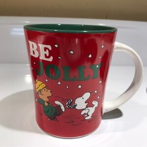 Peanuts Gang Snoopy Linus BE JOLLY Coffee Mug Christmas Holiday Winter Gibson